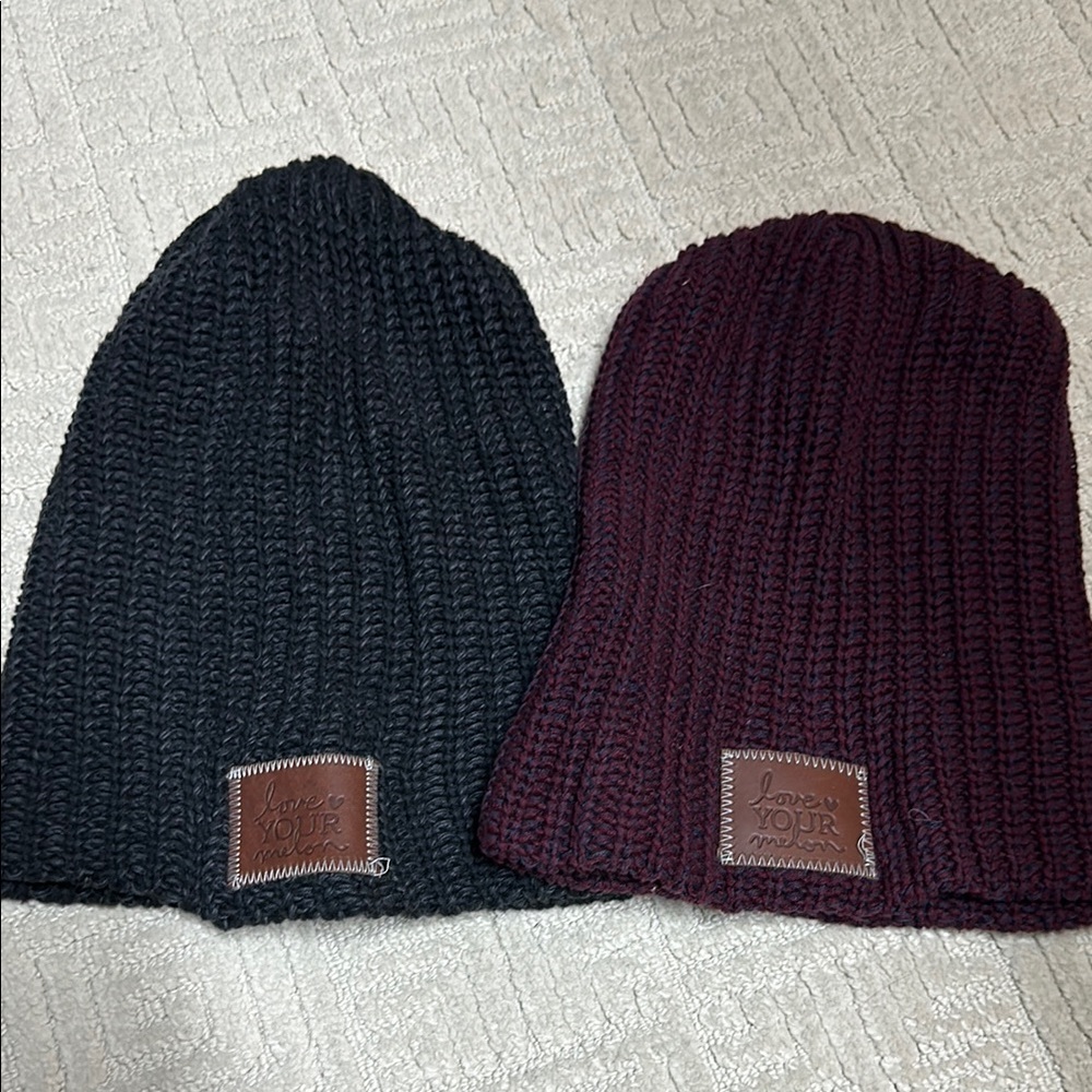 Love Your Melon Black and Burgundy Beanies